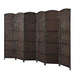 CASART 6 Panel Room Divider, Folding Wooden Privacy Screen, Hand-woven Rattan, 271 x 180cm Freestanding Partition Screens for Bedroom Living Room Office (Brown)