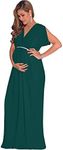 KOH KOH Womens Long Short Sleeve V-Neck Maternity Summer Flowy Gown Maxi Dress, Emerald Green, Large