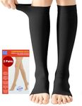 2 Pairs Medical Compression Socks for Women & Men 20-30 mmHg, class 2, Open Toe Best Graduated Support Fit for Travel Flight Running Varicose Veins Pregnancy Nurses (2x Black, L)