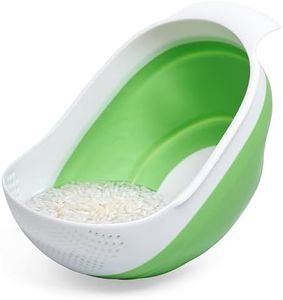 Kitchen Gizmo Collapsible Rice Strainer - Silicone Rice Washer Strainer Bowl - BPA Free - Space Saving Design - Lightweight and Easy to Clean - 9.1 x 7.1in High - Green/Grey