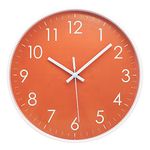 Epy Huts Modern Wall Clock Battery Operated 10 inch Silent Non Ticking Clock for Wall Kitchen, Bedroom, Bathroom, Office, Garage, Classroom, Coral Orange