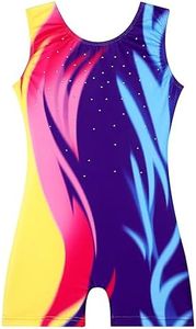 EQSJIU Leotard For Girls Dance Yellow Red Blue Color Gradient Sparkly Shiny Diamond Ballet Outfit For Girls 9-10 Years