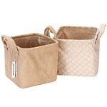 Sea Team Storage Baskets Organizer Box Bins in Jute and Cotton Linen Foldable with Handle Decorative for Home Toiletry Stationery Sundries Toys Jewerly Color Beige 17 * 17 * 17CM 2PCS