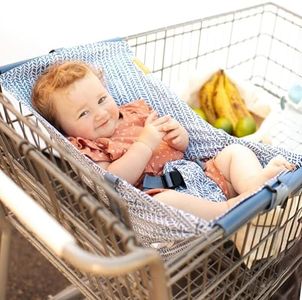 Binxy Baby Shopping Cart Hammock – Infant Seat for Grocery Carts – Holds Car Seats Securely – Compatible with Select 4-Seater Wagons (20–24” Wide) – Supports Up to 50 lbs – Blue Little Arrow