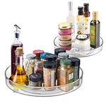 QIZENME Lazy Susan Turntable Cupboard Organiser, 2 Pcs Rotating Spice Rack Clear Cosmetic Makeup Organiser Spinning Kitchen Organiser for Cabinet, Pantry, Fridge, Countertop 23CM+27CM