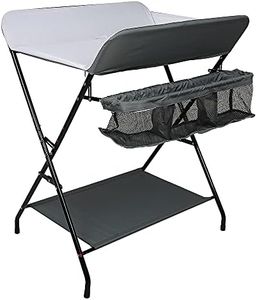 Mueble Cambiador Bebe Plegable y Portátil, Cambiador con 4 Ruedas, Patrón de Jirafa, Ajuste de Altura, 80 * 66 * 92-98cm (B-blanco roto)