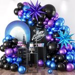 Black Purple Blue Balloon Arch Kit, Metallic Purple Blue Balloons Garland Kit with 2Pcs Star Balloons for Kids Video Game Party Decoration Baby Shower Engagement Party Supplies