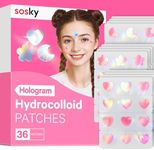 Sosky Hologram Pimple Patches for Face, Hydrocolloid Acne Patches with Salicylic Acid, Cute Star Zit Stickers,Colorful Blemish Covers,36 Count Pink Heart Moon Flower