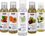 Now New Foods Solutions 5 Pack - Carrier Oil Gift Set: Almond Oil - Grapeseed Oil - Avocado Oil - Apricot Oil - Vegetable Glycerine Oil 100% Natural Moisturizing Massage 4 Oz