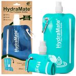 HydraMate Collapsible Water Bottle - Foldable Water Bottle BPA Free - Roll Up, Squeezable Water Pouch 750ml - Lightweight, Flexible, Refillable, Carabiner Clip. 2 Pack