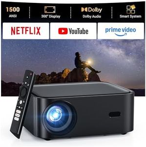 1500 ANSI lumens Built-in Streaming app Full HD smart Projector, HAPPRUN 4K Projector, Supports Wi-Fi and Bluetooth, Dolby Audio, 300-inch Large Screen, Suitable for Home, Outdoor, and Indoor Viewing