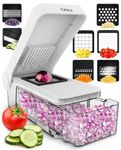 Vegetable Chopper Cutter Mandoline Slicer Cheese Grater - Food Onion Salad Veggie Chopper with Container - French Fry Potato Dicer Slicer Cutter - Kitchen Tools Gadgets (7-in-1 Compact White)