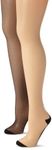 MUSIC LEGS Women's 2 Pack Sheer Backseam Pantyhose with Cuban Heel, Black/Beige/Black, One Size