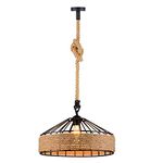 LEDSone Rope Iron Wire Lampshade Ceiling Light Hemp Rope, Rustic Rope Creative Retro -Light Chandeliers, Vintage Jute Iron Pendant Lamp Portable Lamp Shade Without Bulb (40cm with 2m Rope)