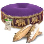 livasia Colourful Zafu Meditation Cushion for Yoga filled with 100% organic Kapok Seat Thai Silk (purple elephant)