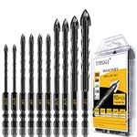 Tile Drill Bits Set & Masonry Drill Bit, Professional Concrete Drill Bit Set (10PCS) for Porcelain/Glass/Brick/Cement/Wood/Etc, Industrial Strength Carbide Cross Drill Bit Tip, 5mm-12mm