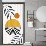 Riyidecor Abstract Boho Mid Century Stall Small Half Size Dorm Shower Curtain 36x72 Inch Funky Geometric Minimalist Aesthetic Modern RV Single Narrow Decor Fabric Bathroom Set Polyester Waterproof