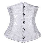 Everbellus Womens 24 Spiral Steel Boned Satin Underbust Waist Training Brocade Corset White 2XL