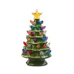 Creative Hobbies Small Vintage Ceramic Christmas Tree with Multi-Color Lights and Clip in Cord - 6.75'' Tabletop Tree, Green, One Size, 2005