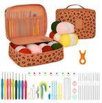 KRENZ 59 Pcs Crochet Kit Crochet Hooks Set with Yarn for Beginners Crochet Needles Set Knitting & Crochet Starter Kit with Soft Wool DIY Craft & Amigurumi Making Kit