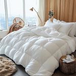 GDFP Down Duvet Queen (90"x90"), Fluffy Noiseless White Goose Down Duvet for Winter/Cold Seasons, 100% Cotton Shell, 750+ Fill Power, 50oz Fill Weight, Soft 3D Baffle Box Design with Corner Tab