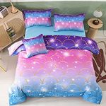 PERFEMET 6Pcs Mermaid Scale Comforter Sets Twin Size, 3D Pink Glitter Bed in A Bag for Teens Girls, Colorful Rainbow Bedding Comforter with Sheets Set, Ultra Soft Sparkly Galaxy Quilted Duvet