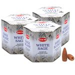 HEM WhiteSage Fragrance Backflow Incense Cones|Agarbatti for Home Freshness, Positive Energy & Yoga Meditation| Pooja Item for Home | Burning Time - 25-30 Minutes |Pack of 3-40 Cones Each(Handcrafted)