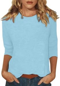 WJDNHKYD Petite Tops For Women 3/4 Length Sleeve Womens Tops 2024 Floral Print Vintage Casual Loose With Round Neck Plus Size Shirts00-Light Blue 2024