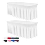 BDDC Table Skirts for Rectangle Tables 6ft - One Piece White Table Covers for Tables, Wrinkle Resistant Ruffles Table Cover and Table Skirt for Banquets Weddings Parties (2Pack)