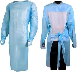 Disposable Isolation Gowns for Medical & Dental Patient Exam, Level 4, 40 GSM CPE, Apron Style Open Back, Waist Tie, Long Sleeve, Thumb Loop Wrists, One Size Fits All, Blue - Pack of 100