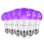 LED Black Lights Bulb 6 Pack, 9W A19 Led Bulb (75Watt Equivalent), UVA Level 380-400nm, E26 Medium Base 120V, Glow in The Dark for Blacklights Party, Body Paint, Fluorescent Poster