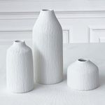 Boho Ceramic White Bud Vases by Kate Aspen (Set of 3) - Boho Flower Vase for Pampas Grass, Eucalyptus, Dry Flowers & Plants | Shelf Decor, Mantle Decoration, Modern Farmhouse Decor