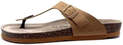 Genuins Clay Rosas Oiled Leather Sandals Adjustable Buckle Toe Post Slides Cork Footbed Arch Support Comfort Sandal Lightweight EVA Sole Casual Slip On Travel Beach Wear, 10 US Women / 8 US Men