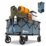 Sekey Collapsible Foldable Wagon with 220lbs Weight Capacity, Heavy Duty Folding Utility Garden Cart with Big All-Terrain Beach Wheels & Drink Holders.Blue&Grey