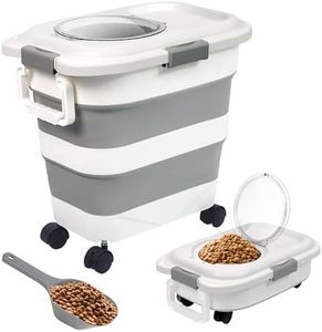 Adorabby Dog Food Storage Container, 25-30Lbs Travel Collapsible Pet Food Container with Airtight Lids, Wheels, Scoop, Handle for Dog/Cat/Bird/Rice Food,Keep Dry Food Fresh,Easy to Move, White
