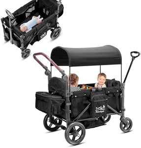 Rovique Wagon Stroller for 2 Kids,Premium Wagon for Kids with Removable Canopy, Snack Tray, Convertible Baby Bassinet, 5-Point Safety Harness, All-Terrain PU Wheels&Adjustable Push/Pull Handle (Black)