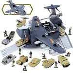 deAO Military Airplane Transport Cargo Airplane Toy Playset with 9 Vehicles Trucks Helicopter Car Kits Transport Cargo Airplane Toy Birthday Gift for Boys Girls Kids 3 4 5 6 Years Old