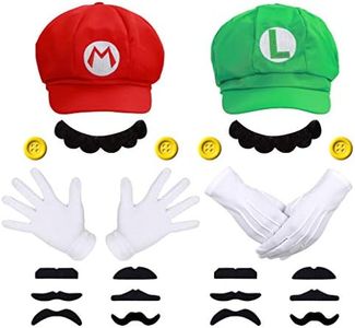 Super Bros Hats Maria Lugi Super Brothers Cap Mustaches Suspenders Gloves Buttons Halloween Cosplay Costume, Red&green