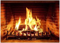 Ladvis 5x3ft Fireplace Burning Firewood Backdrop Christmas Fireplace Backdrop Xmas Background for Winter Holiday Family Party Interior Decorations Festival Banner Photography Photo Studio Propss