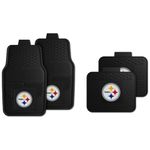 Fanmats Pittsburgh Steelers Set of 4 Car Mats for Cars, SUV, Pickups - All Weather Technology Protection, Deep Reservoir Design, Universal Fit - 3D NFL Team Logo - 29”x17” Front - 14” x 17” Rear Mat