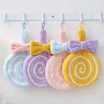 Khillayox Microfiber Candy/Lollipop Design Hand Towels for Kitchen and Bathroom, Soft & Plush Wash Basin Hand Dry Towel with Hanging Loop, Suitable for both Kids and Adults - Pack of 4 (25x32 cm)