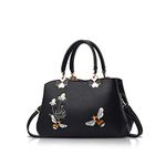 NICOLE&DORIS Women Top Handle Handbags Retro Crossbody Bag Ladies Fashion Shoulder Bag Purse Tote Embroidery Black Bee 2