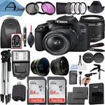 Canon EOS 2000D / Rebel T7 Digital DSLR Camera with 18-55mm Lens, 2 Pack SanDisk 64GB Memory Card, Backpack, Tripod, Slave Flash and A-Cell Accessory Bundle (Black)