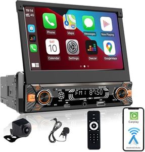 Alondy Single Din Car Stereo Touchscreen (7" Motorized Flip Out) Compatible with Apple CarPlay [Wireless] Android Auto Car Radio Bluetooth Type-C USB (3A Fast Charge) Backup Camera AUX