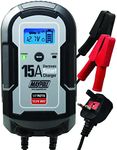 Maypole 15A Dual Voltage 12 24V Electronic Smart Car Battery Charger 10L Fully Automatic 9 Stage Charging Cycle Heavy Duty Lead Acid AGM GEL Car Motorbike Van Motorhome Lorry