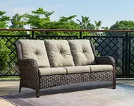 HUMMUH 3-Seat Outdoor Wicker Sofa PE Rattan Patio Couch with Cushions,Deep Seat High Curved Back Armset Patio Sofa