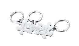 XUANPAI 3 Pcs Free Engraving Personalized Stainless Steel Puzzle Matching Friendship Keychain Custom Keyring Couples BFF Family Birthday Gift for Unisex