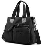 SHIFANQI Tote Bags for Women Stylish Nylon Ladies Shoulder Bag Top Handle Handbag Multi Pockets Work Totes Water Resistant Travel Crossbody Messenger Bag (Black)