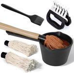 BBQ Mop Brush and Cast Iron Basting Pot - Grilling Tool Set with Basting Brush and Meat Shredder Claws for Meat Smoker, Grill and Stove(8pcs)