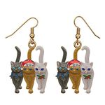 Lova Jewelry Christmas Holiday Triple Cat Charm Jewelry Cute Animal Enamel Earrings, Zinc, enamel